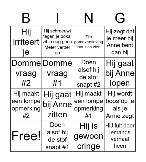 Roelands bingo Card