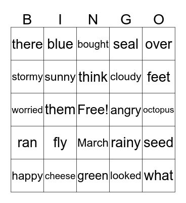 Vocabulary Bingo Card