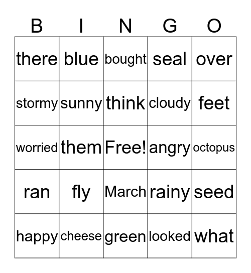 Vocabulary Bingo Card