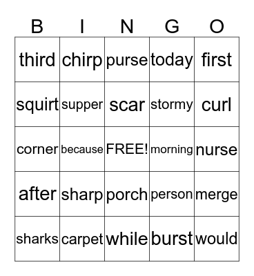 spelling words Bingo Card