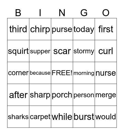 spelling words Bingo Card