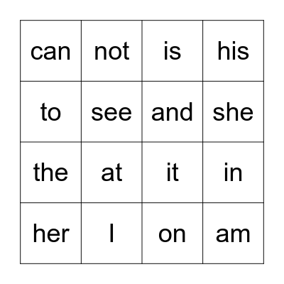 "I Can" Sight Words Bingo Card