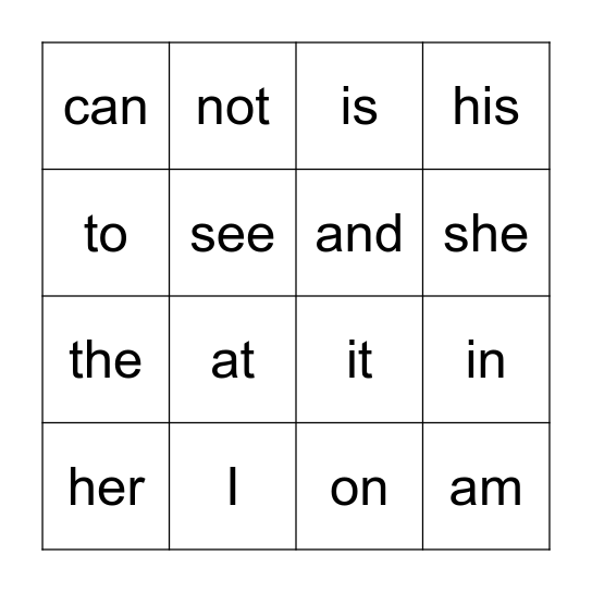 "I Can" Sight Words Bingo Card