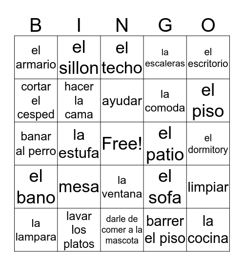 spanish Bingo Card