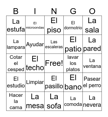 Spanish  Bingo Card