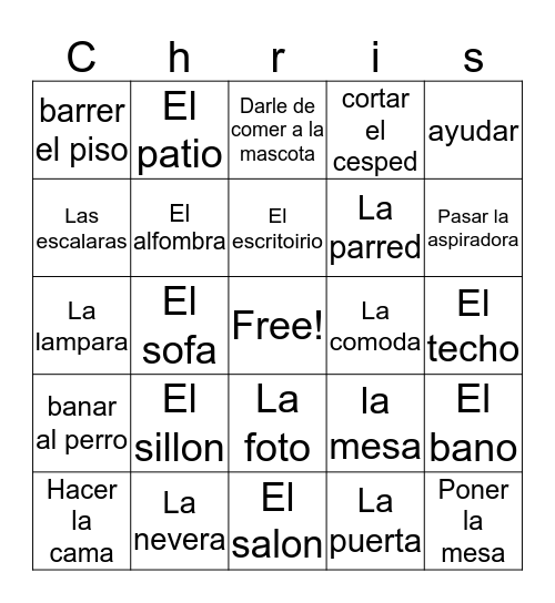 Spanish Bingo Card