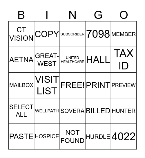 ELIGIBILITY Bingo Card
