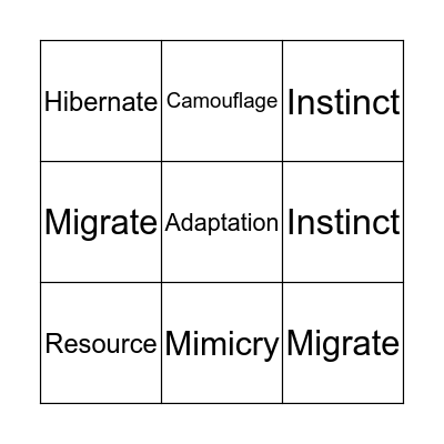 Vocabulary Bingo Card