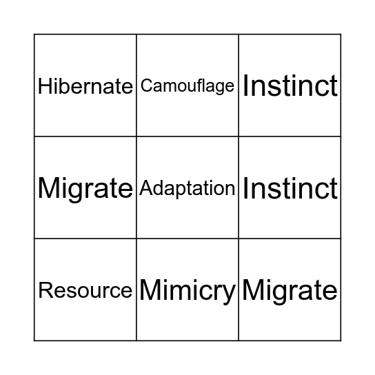 Vocabulary Bingo Card