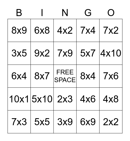 Multiplication (3rd - 5th sm) Bingo Card