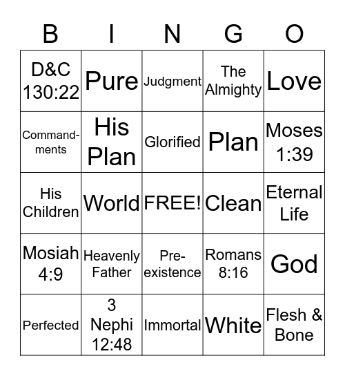 God Is Our Loving Heavenly Father Bingo Card