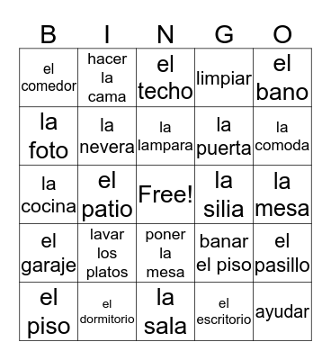 Spanish Phrases Bingo Card