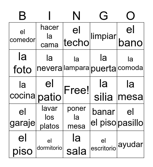 Spanish Phrases Bingo Card