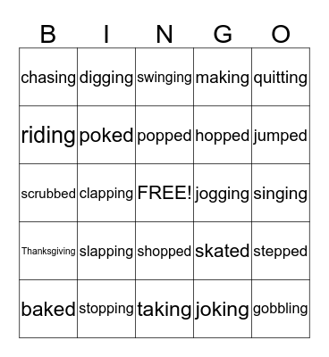 Inflected Endings Bingo Card