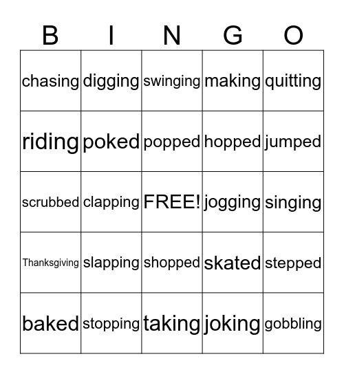 Inflected Endings Bingo Card