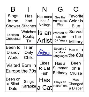Team RDU Bingo Card