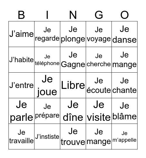 French 2Aa Bingo Card