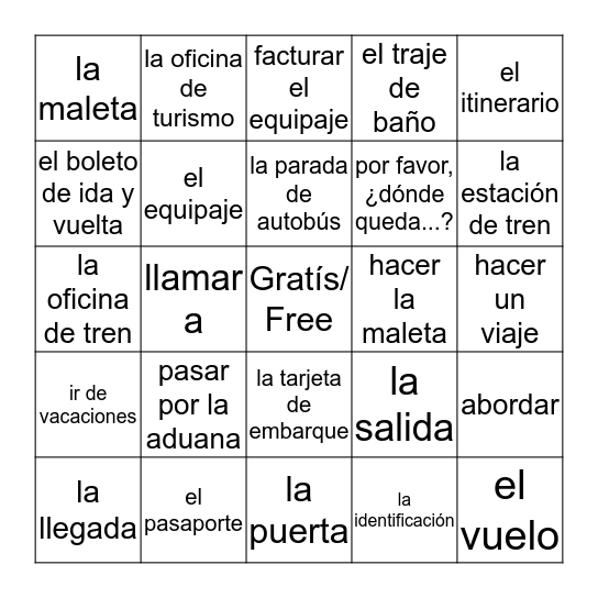 Spanish 2 (Unit 1, Lesson 1 Vocabulary0 Bingo Card