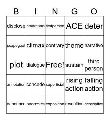 Vocabulary Words Bingo Card