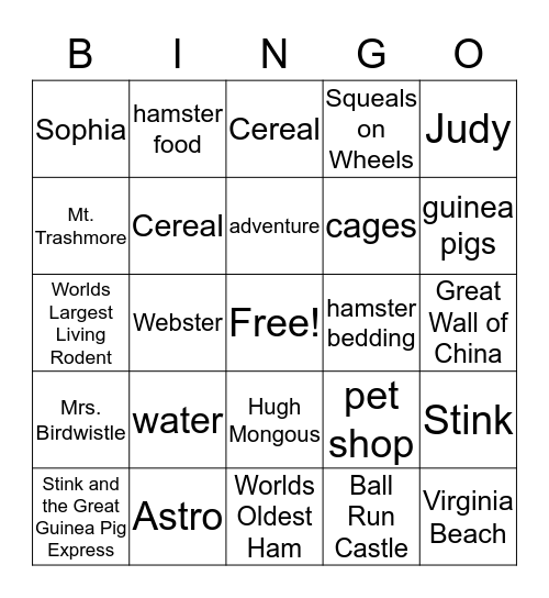 Stink and the Great Guinea Pig Express Bingo Card