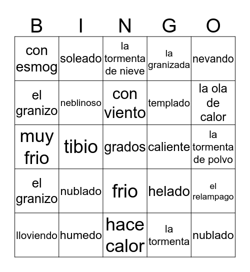 El Tiempo Bingo Card