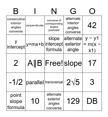 Geometry Chapter 3 Bingo Card