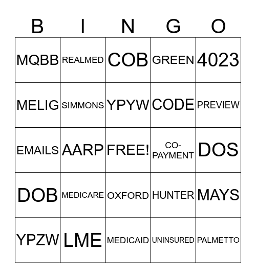 ELIGIBILITY Bingo Card