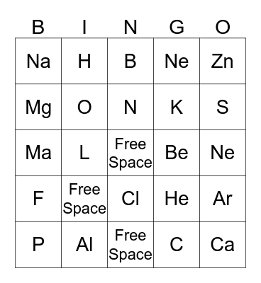Periodic Table Bingo Card
