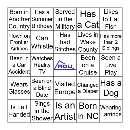 Team RDU Bingo Card