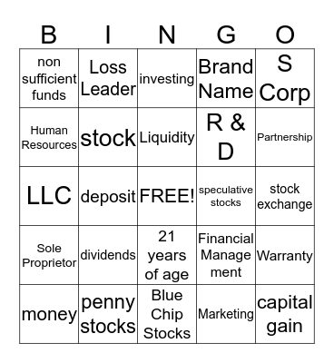 Business & Banking & Bucks! Bingo Card