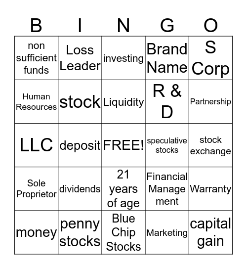 Business & Banking & Bucks! Bingo Card