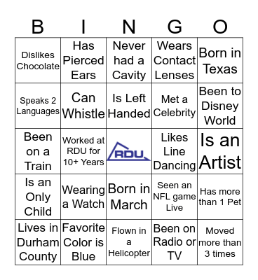 Team RDU Bingo Card