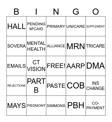 ELIGIBILTY Bingo Card