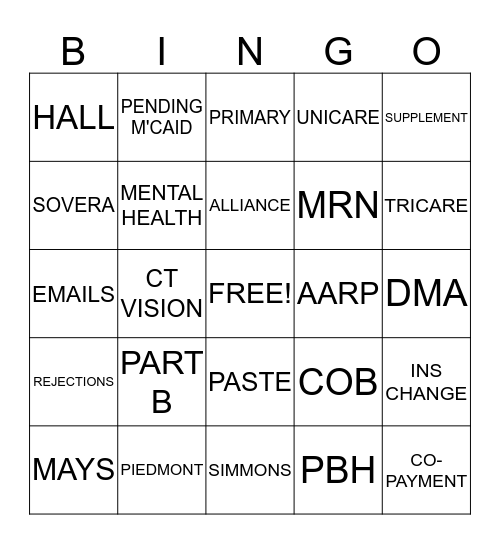 ELIGIBILTY Bingo Card
