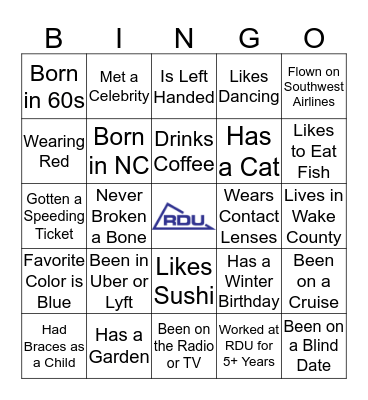 Team RDU Bingo Card