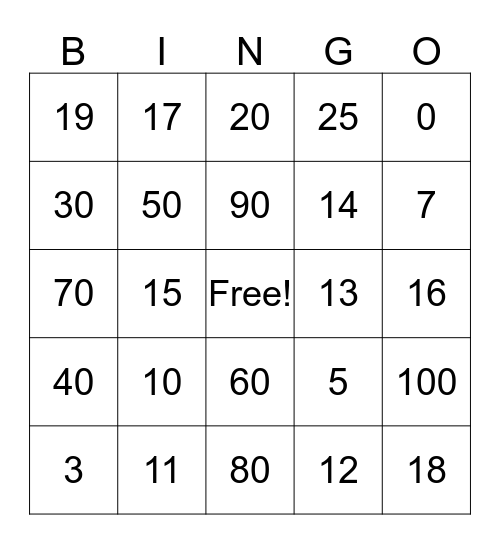 Bingo de Numeros  Bingo Card