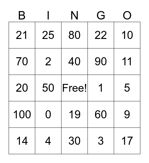 Bingo de Numeros  Bingo Card