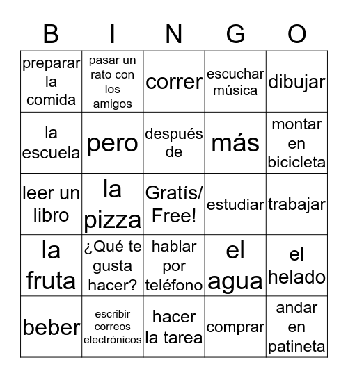 Spanish 1 (Unit 1, Lesson 1 Vocabulary) Bingo Card