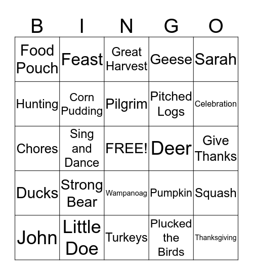"Happy Harvest Feast" Bingo Card