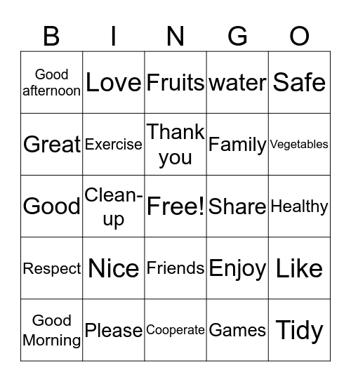 HFLE Bingo  Bingo Card