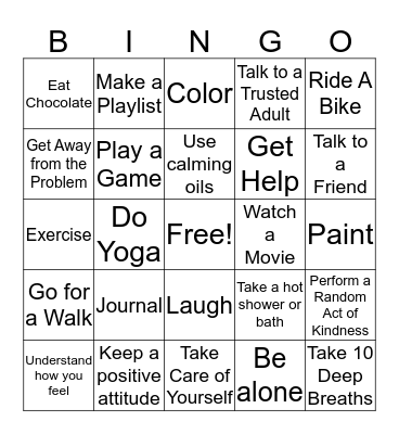 Coping Skills Bingo  Bingo Card