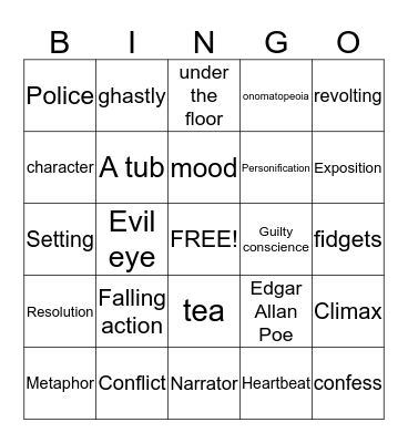 "The Tell-Tale Heart" and Literary Terms Bingo Card