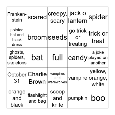 Halloween Trivia Bingo Card