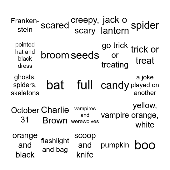 Halloween Trivia Bingo Card
