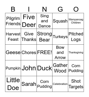 "Happy Harvest Feast" Bingo Card