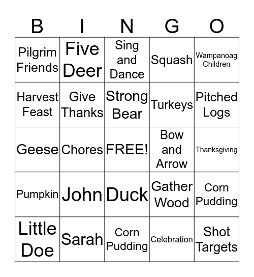 "Happy Harvest Feast" Bingo Card