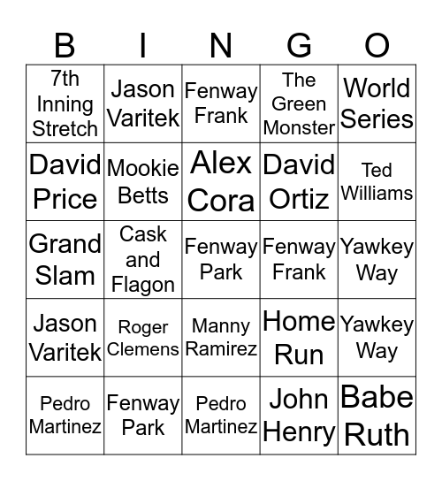 Red Sox Bingo Card