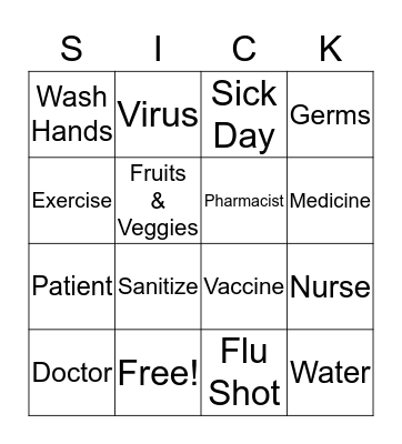 Flu Prevention Bingo Card