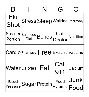 Health Lingo Bingo Card