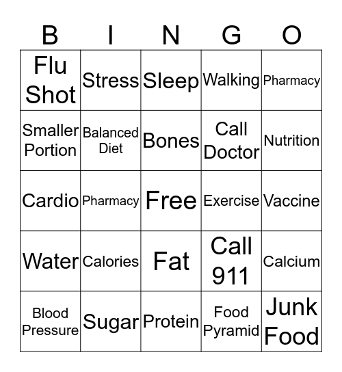 Health Lingo Bingo Card
